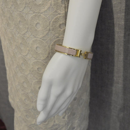 Hermes Enamel Narrow Clic Clac H Bracelet Pink and Gold 4 of 5