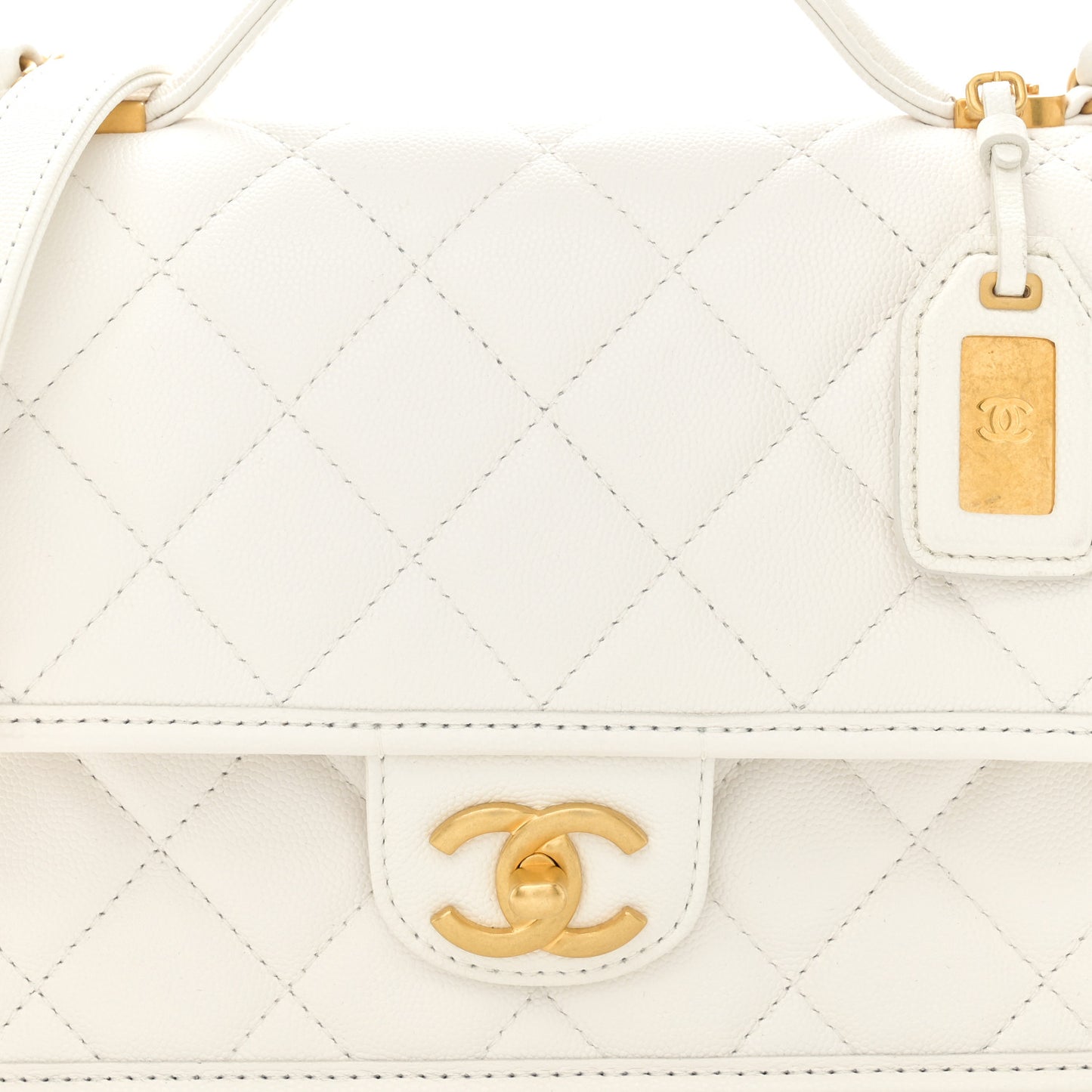 Caviar Quilted School Memory Small Top Handle Flap White