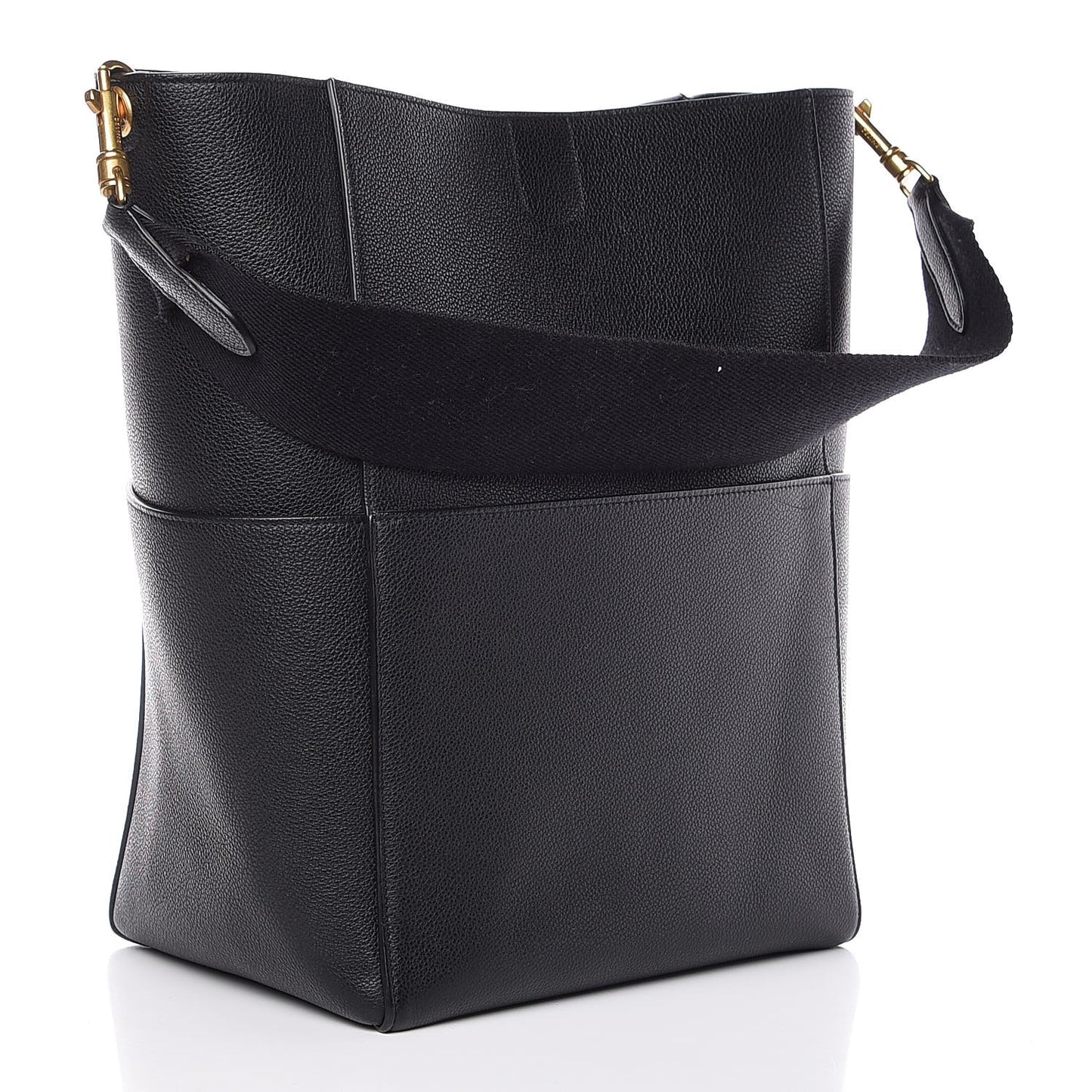 Soft Grained Calfskin Sangle Bucket Bag Black