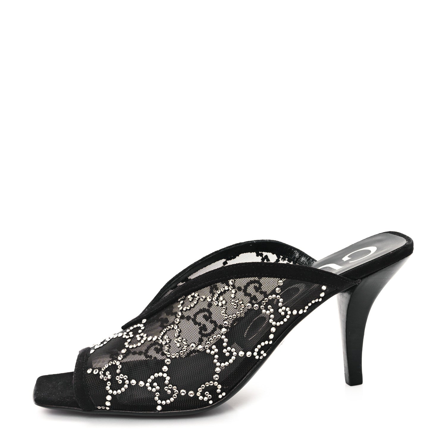 Gucci Tela Retino Kid Scamosciato Crystal GG Monogram Square G 95mm Slide Sandals 35 Black 1 of 9
