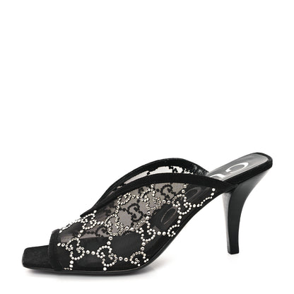 Gucci Tela Retino Kid Scamosciato Crystal GG Monogram Square G 95mm Slide Sandals 35 Black 1 of 9