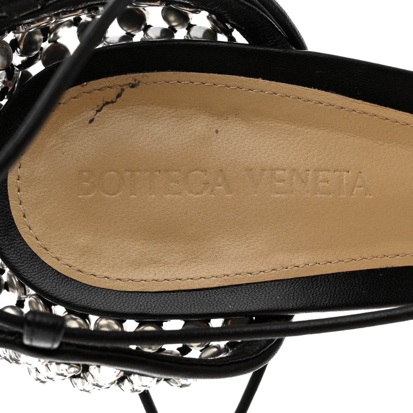 Mesh Nappa Crystal Embellished Sparkle Stretch Ankle Tie Sandals 39.5 Black