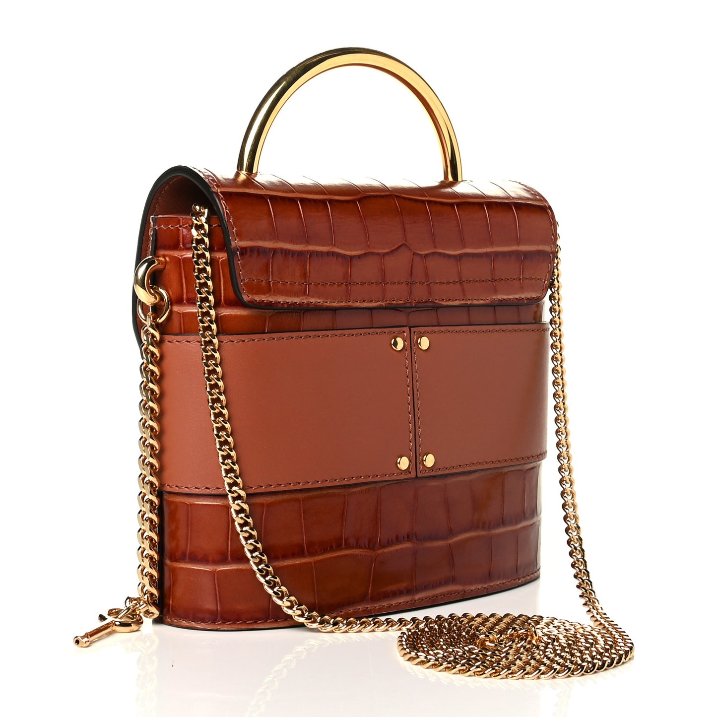 Calfskin Crocodile Embossed Small Aby Lock Chestnut Brown