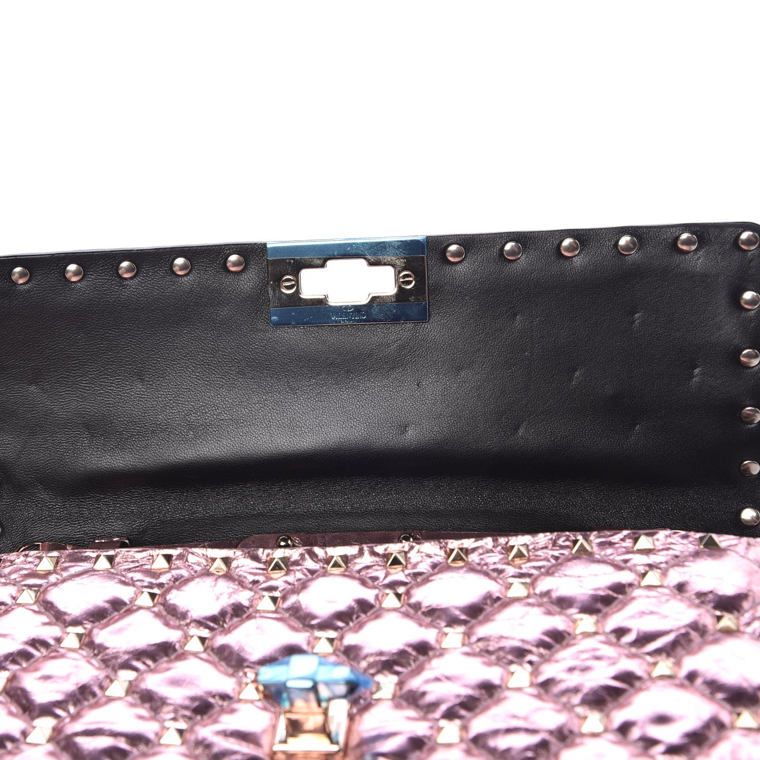 Valentino Garavani Metallic Wrinkled Lambskin Rockstud Spike Wallet on Chain Lipstick 8 of 8