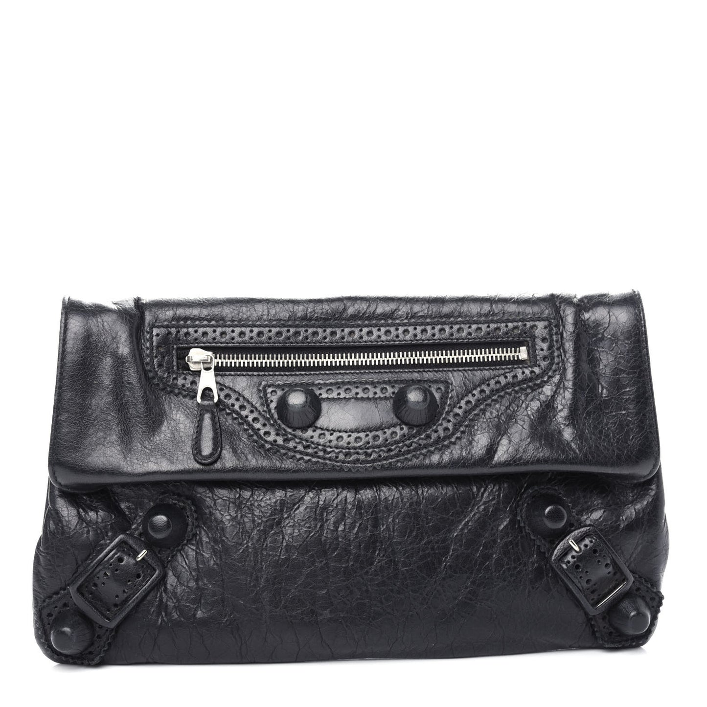 Agneau Giant Brogues Hardware Envelope Clutch Black