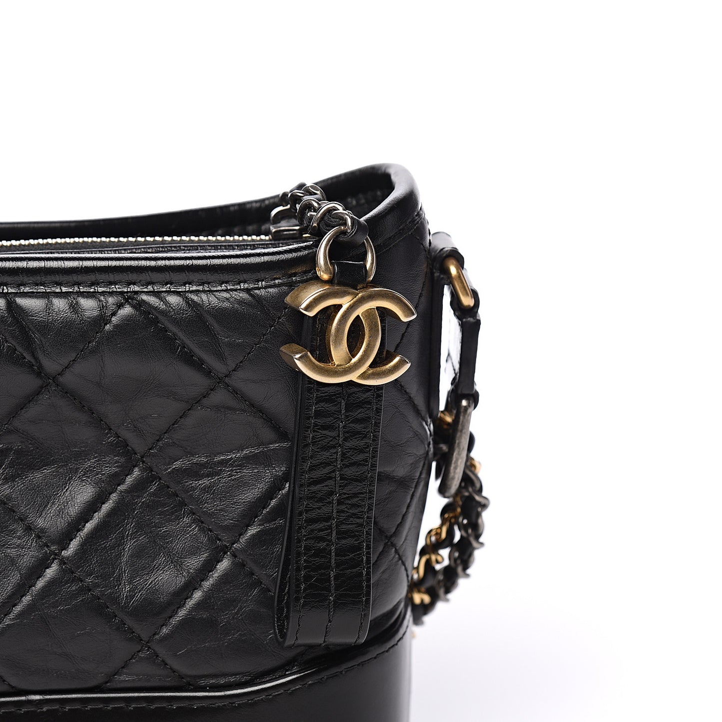 Aged Calfskin Quilted Small Gabrielle Hobo Black