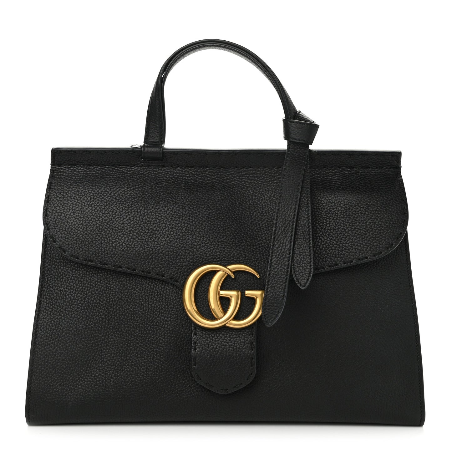 Calfskin Medium GG Marmont Top Handle Bag Black