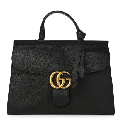 Gucci Calfskin Medium GG Marmont Top Handle Bag Black 1 of 14