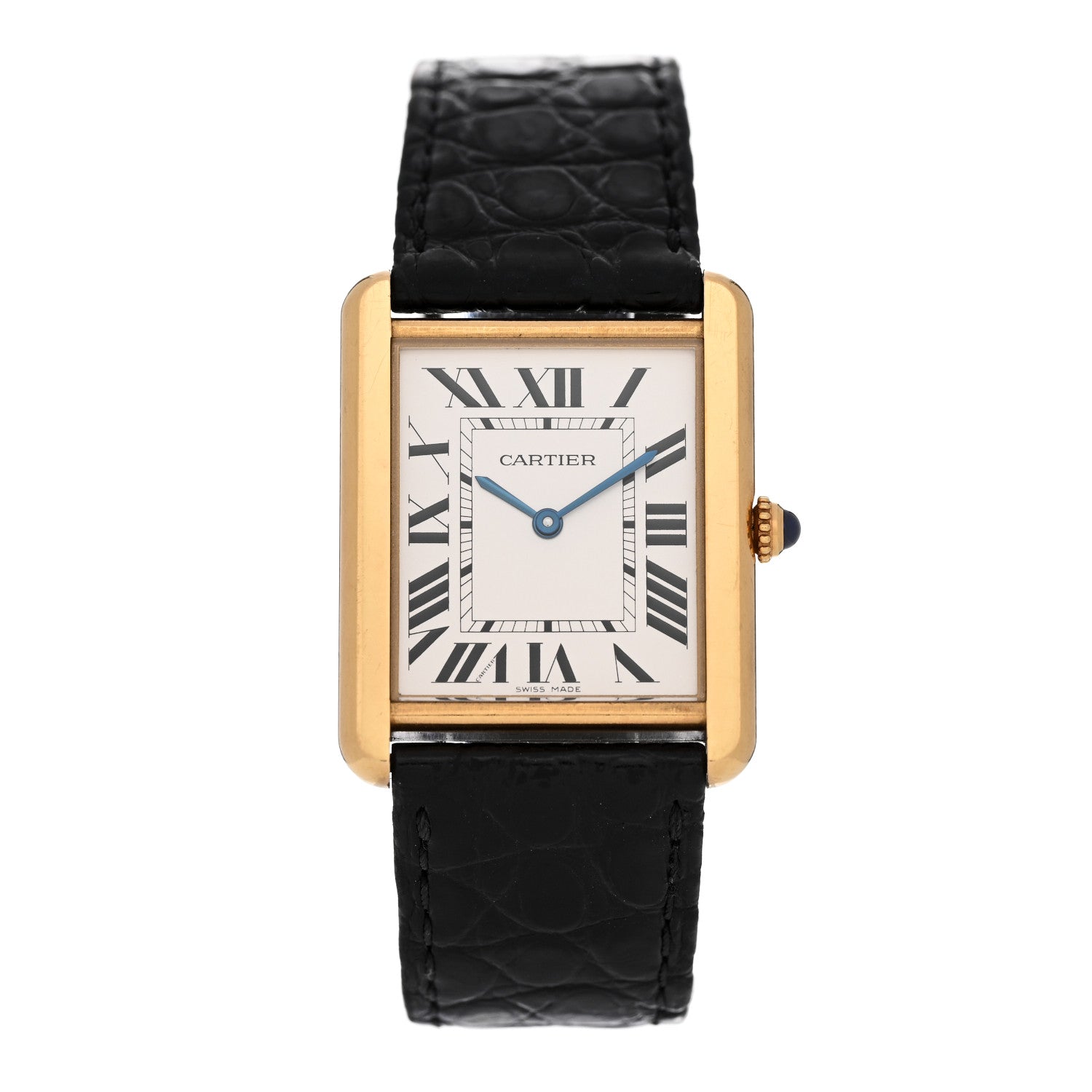 Cartier Stainless Steel 18K Yellow Gold Alligator 27mm Tank Solo Quartz Watch 1 of 7