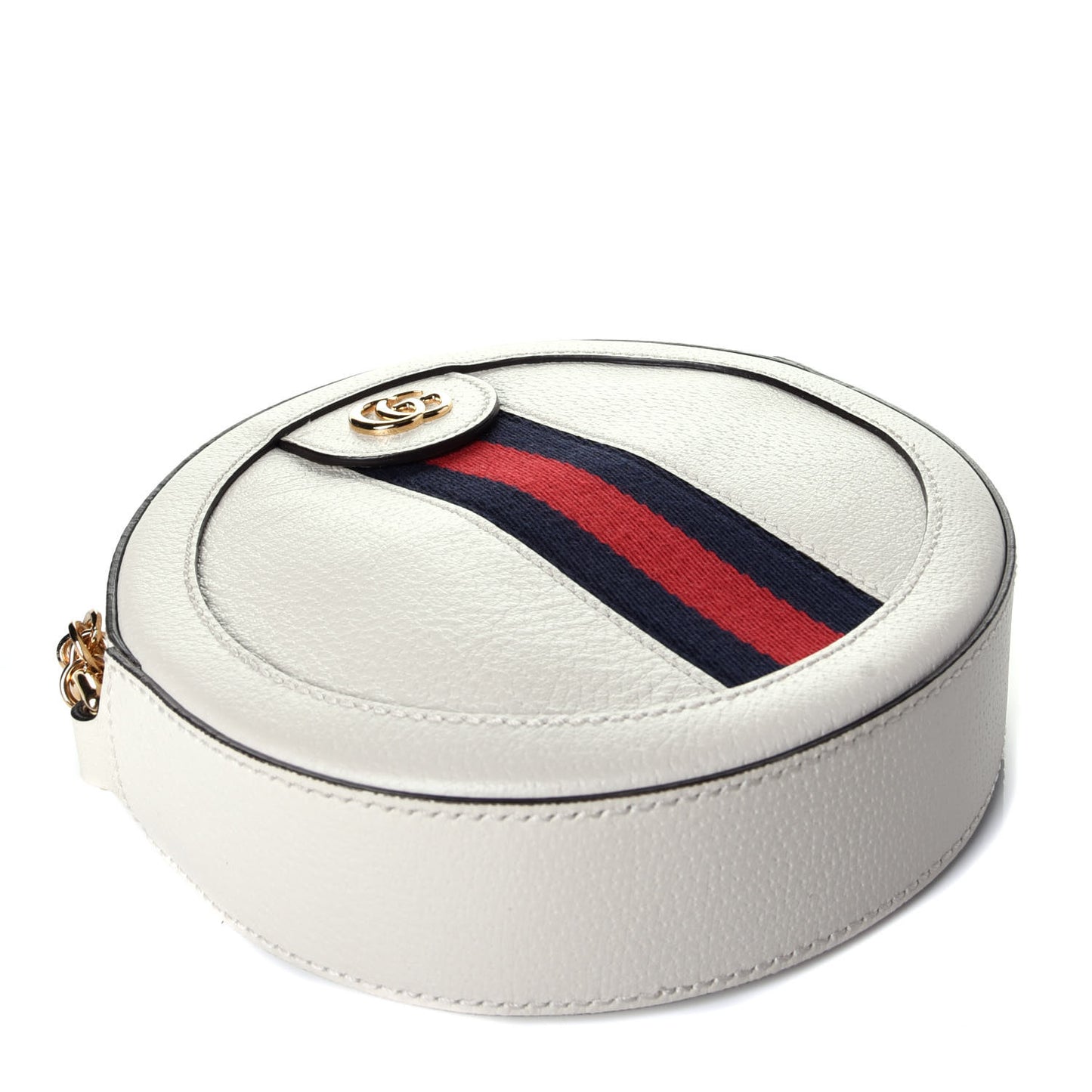 Textured Calfskin Web Mini Ophidia Round Shoulder Bag Mystic White