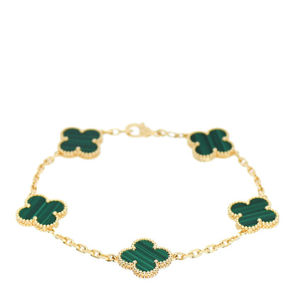 Van Cleef & Arpels 18K Yellow Gold Malachite 5 Motifs Vintage Alhambra Bracelet 1 of 5
