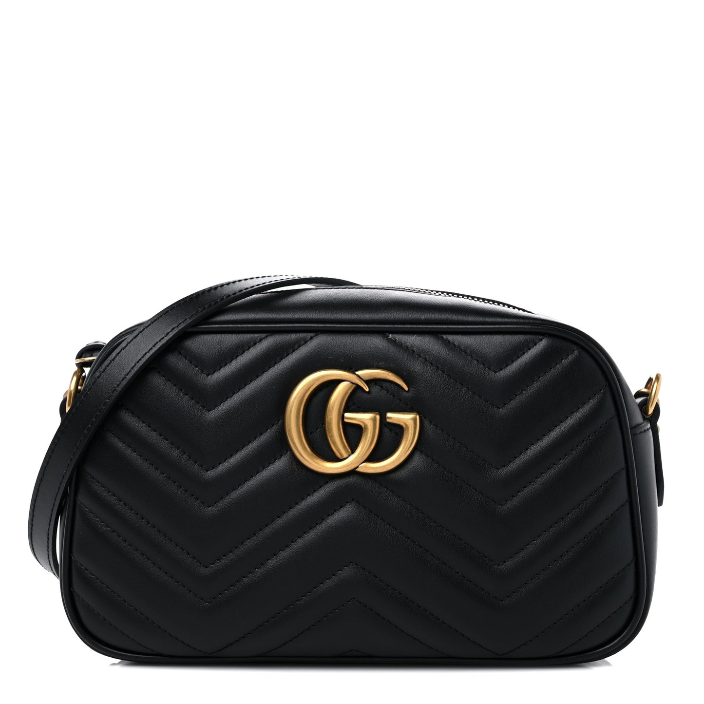 Calfskin Matelasse Small GG Marmont Chain Shoulder Bag Black