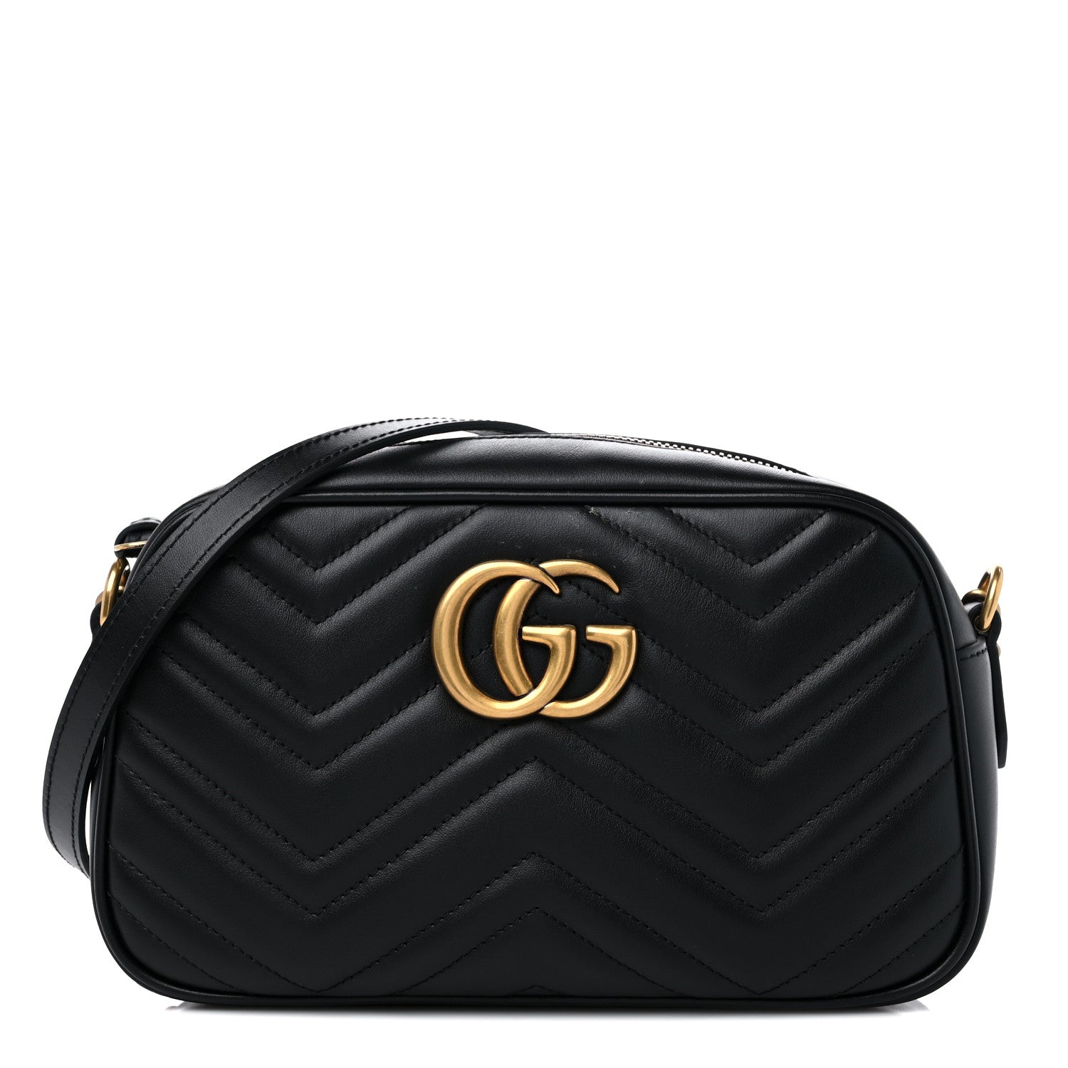 Gucci Calfskin Matelasse Small GG Marmont Chain Shoulder Bag Black 1 of 9