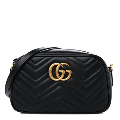 Gucci Calfskin Matelasse Small GG Marmont Chain Shoulder Bag Black 1 of 9