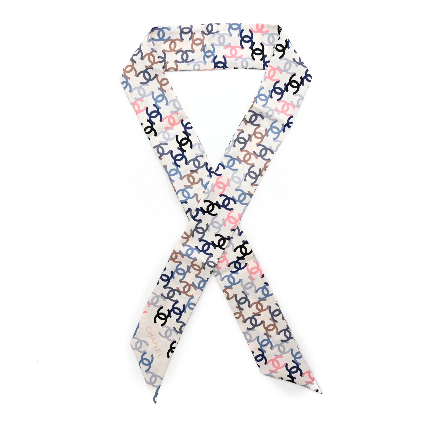 Chanel Silk Twill CC Slim Bandeau Scarf Ecru Multicolor 1 of 3