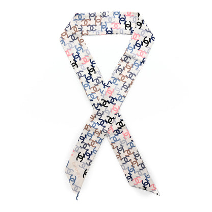 Chanel Silk Twill CC Slim Bandeau Scarf Ecru Multicolor 1 of 3