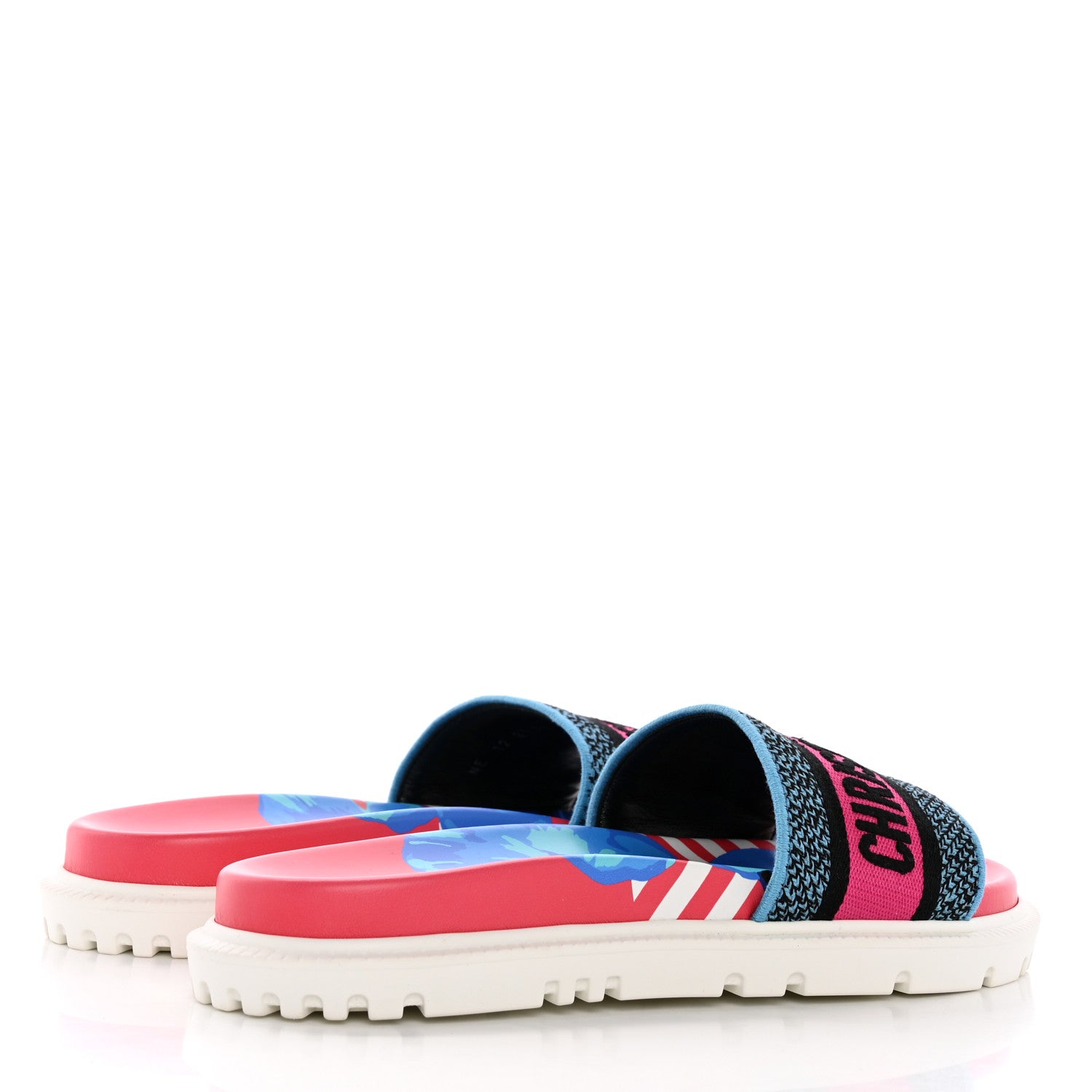 Christian Dior Canvas D-Flower Pop Embroidered Dway 10mm Slide Sandals 39 Pink Blue Multicolor 4 of 11