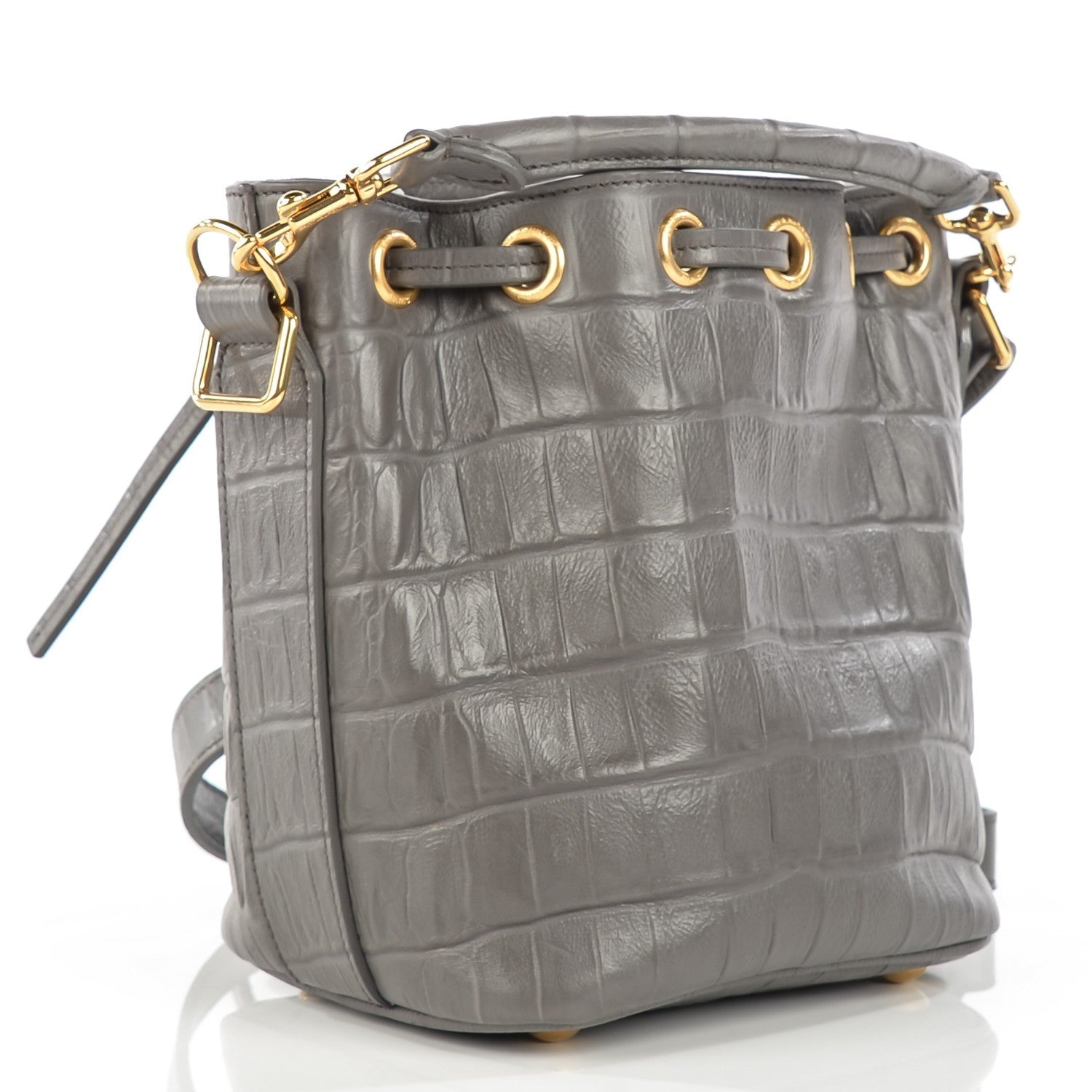 Saint Laurent Calfskin Crocodile Embossed Small Emmanuelle Bucket Earth 3 of 7