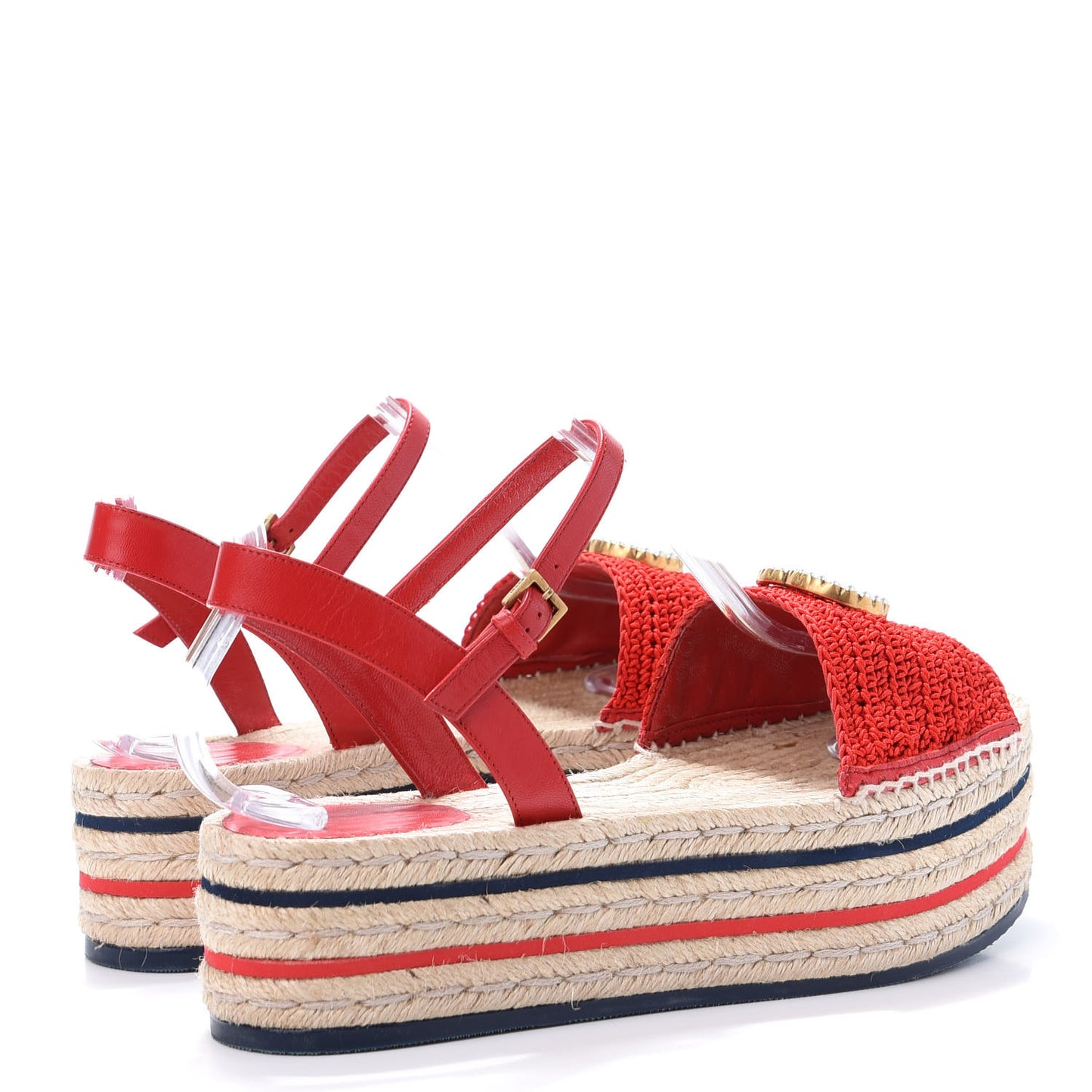 Cotton Malaga Kid Crochet Pearly GG Lilibeth Espadrille Platform Sandals 40 Hibiscus Red