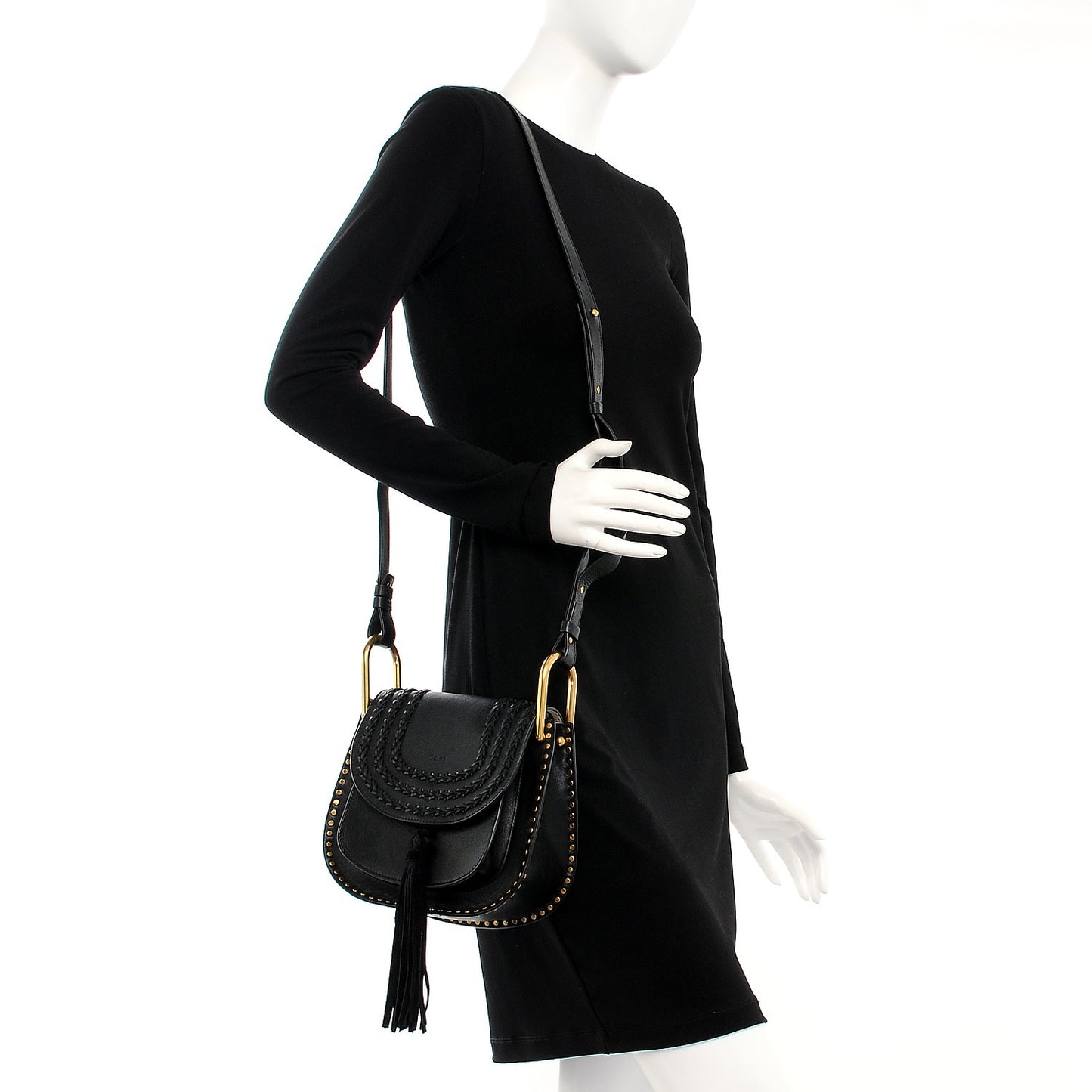 Calfskin Braided Small Hudson Shoulder Bag Black