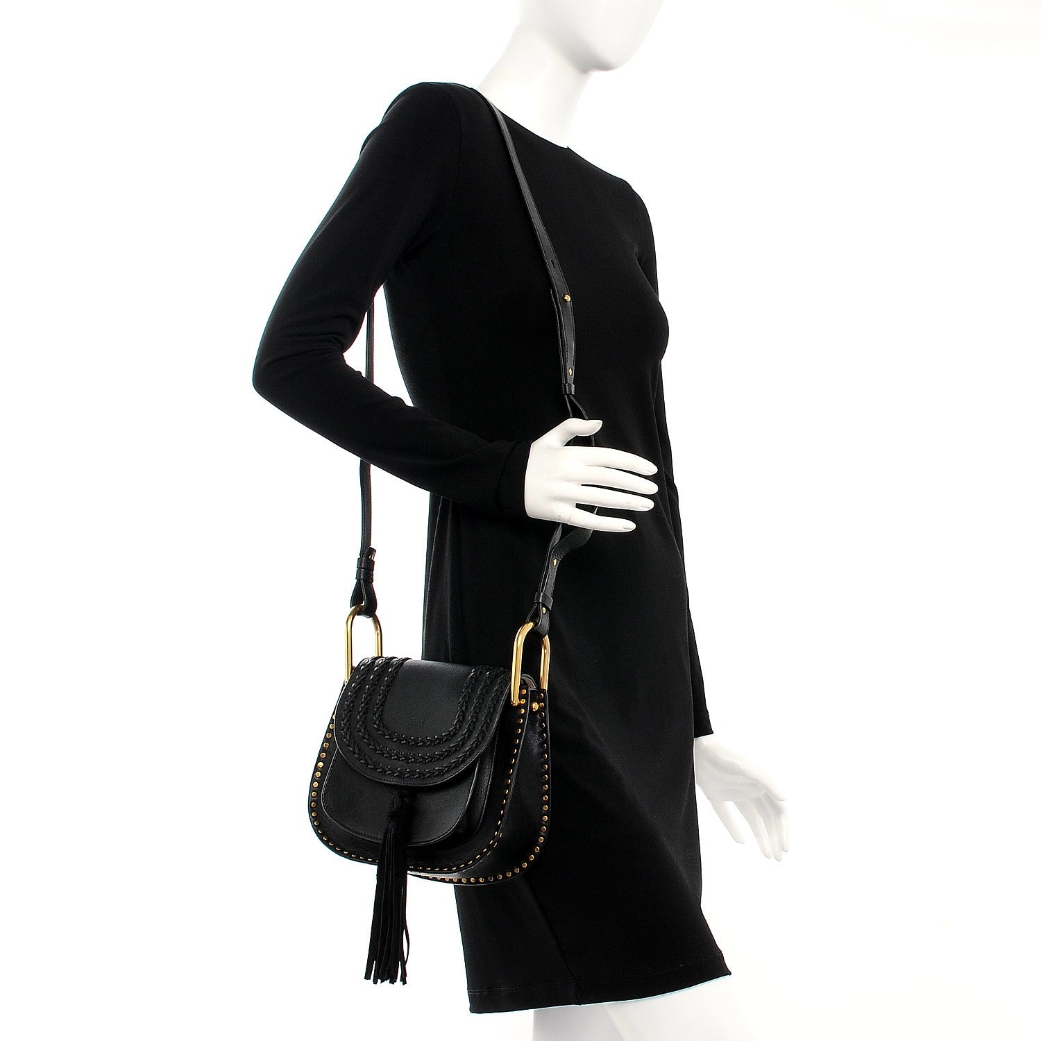 Chloe Calfskin Braided Small Hudson Shoulder Bag Black 2 of 7