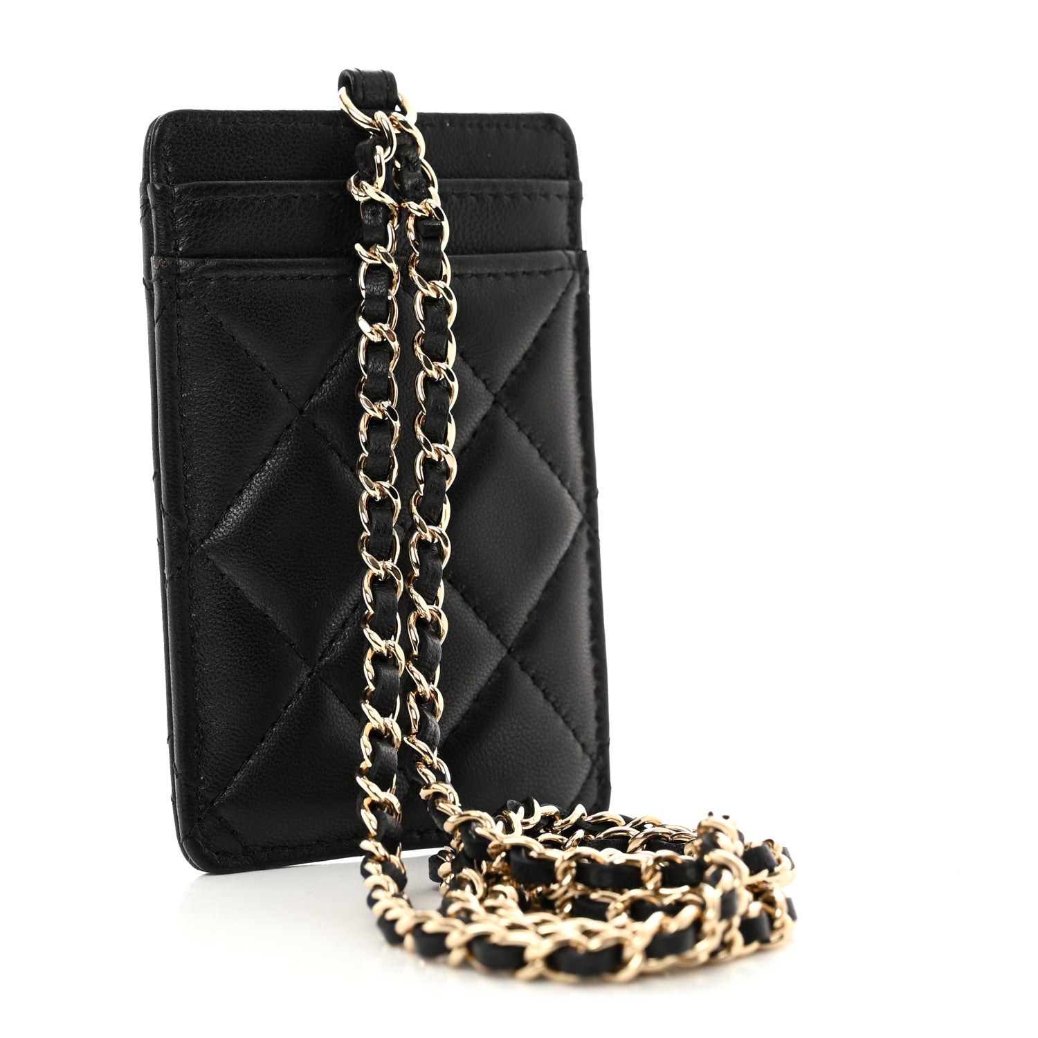 Chanel Lambskin Quilted Glitter Card Holder On Chain Black 3 of 7
