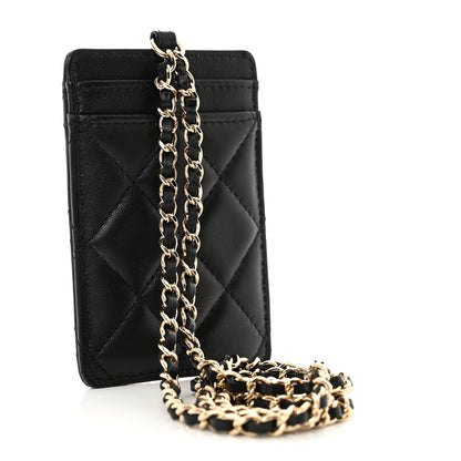 Chanel Lambskin Quilted Glitter Card Holder On Chain Black 3 of 7
