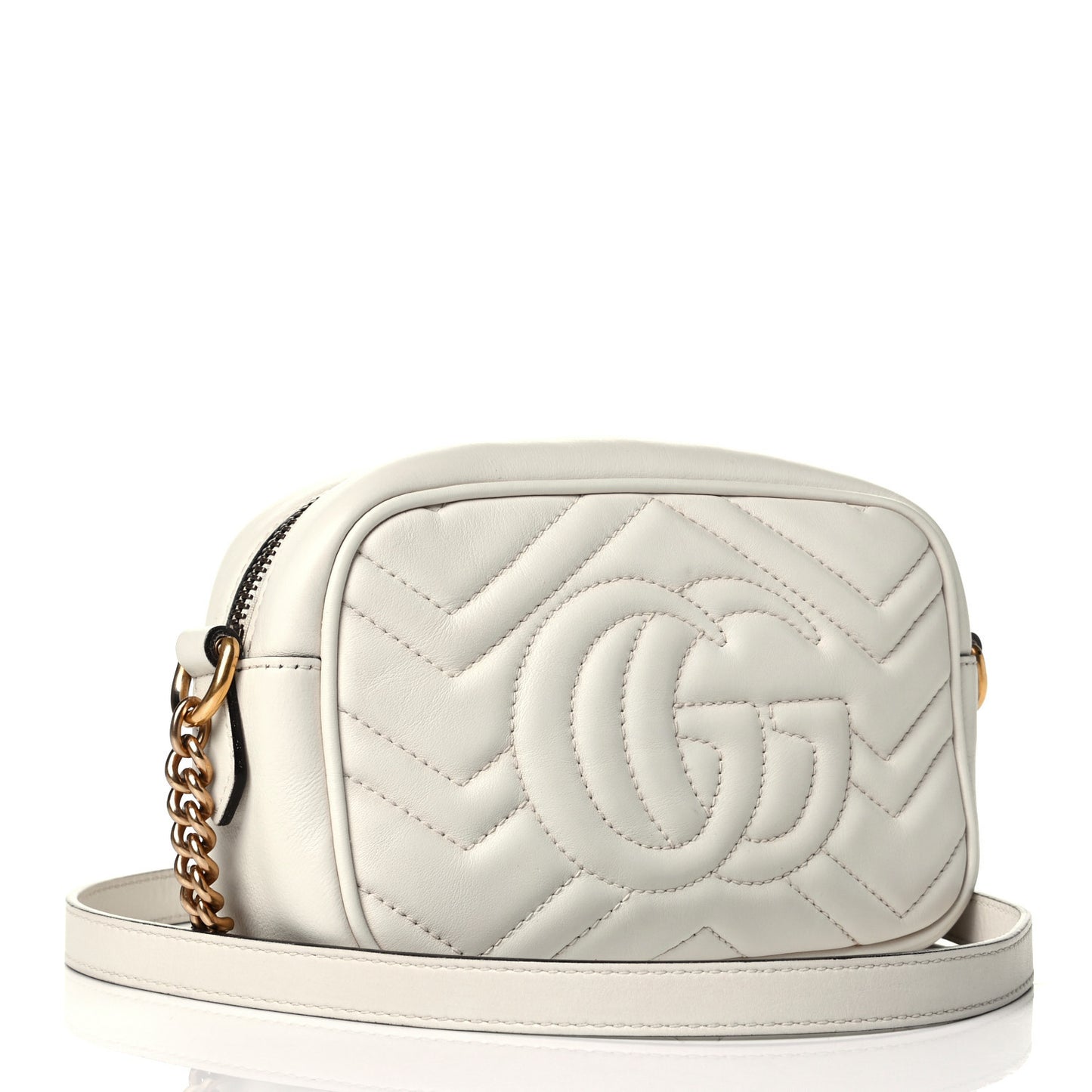 Calfskin Matelasse Mini GG Marmont Chain Shoulder Bag White