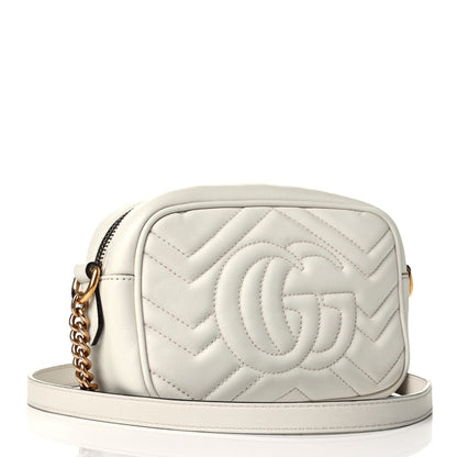 Gucci Calfskin Matelasse Mini GG Marmont Chain Shoulder Bag White 2 of 7