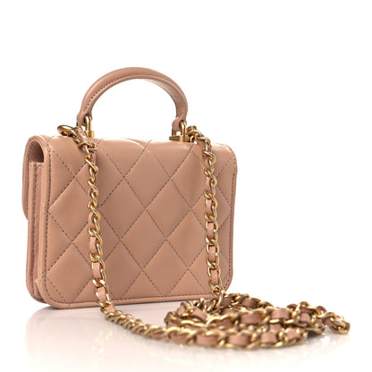 Chanel Lambskin Quilted Top Handle Flap Coin Purse With Chain Beige 3 of 11