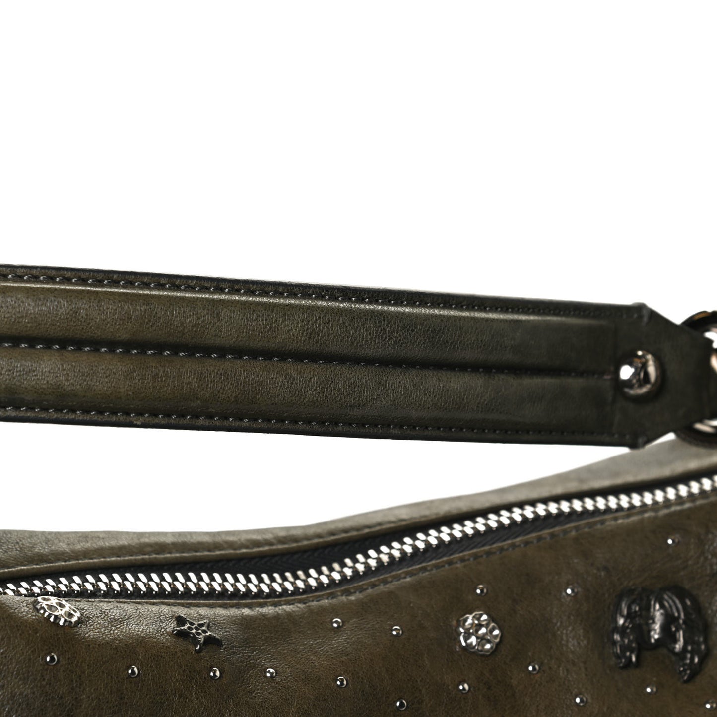 Calfskin Studded Sky Hobo Dark Green