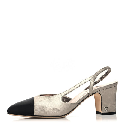 Chanel Laminated Lambskin Grosgrain Cap Toe CC Slingback Sandals 38.5 Copper Black 1 of 10