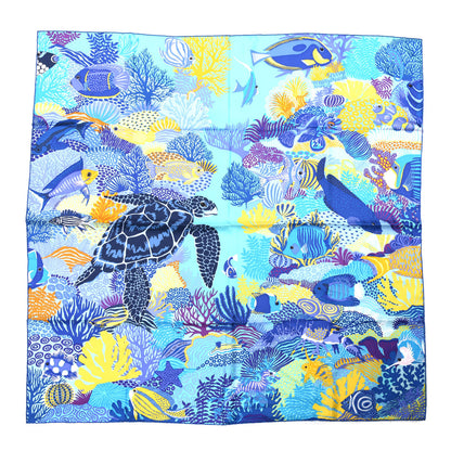 Hermes Silk Under The Waves Scarf 90 Turquoise Jaune Marine 1 of 3