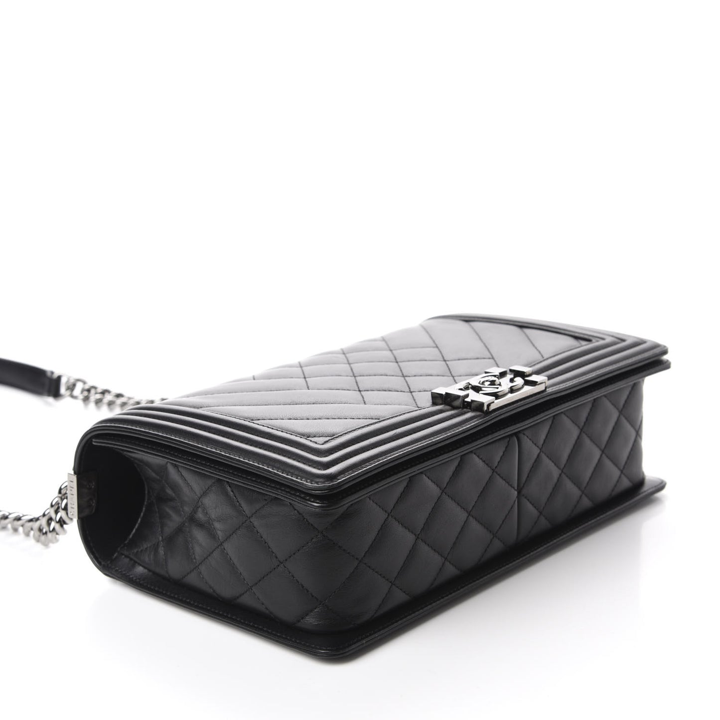 Calfskin Chevron Quilted Medium Boy Flap Black
