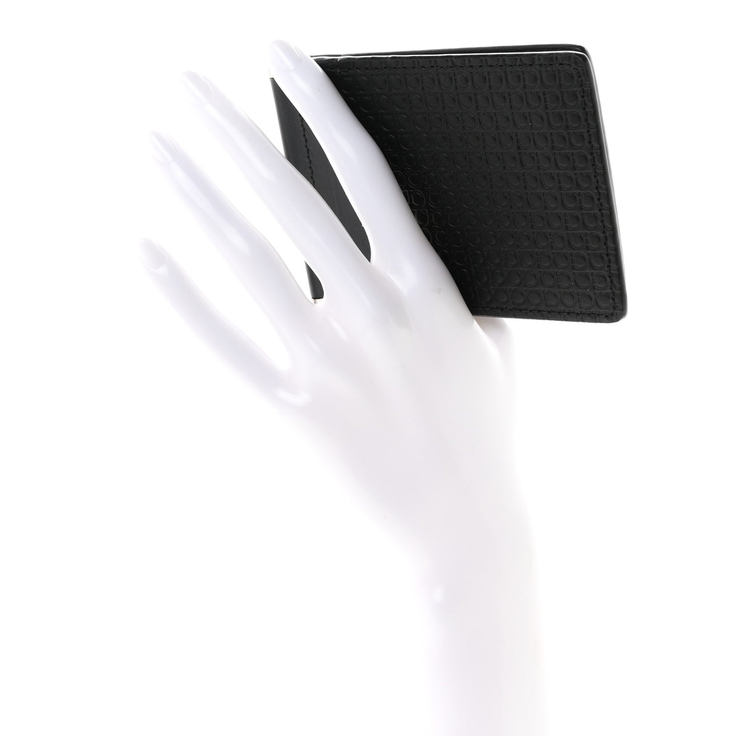 Calfskin Gancini Embossed Bi-Fold Wallet Black