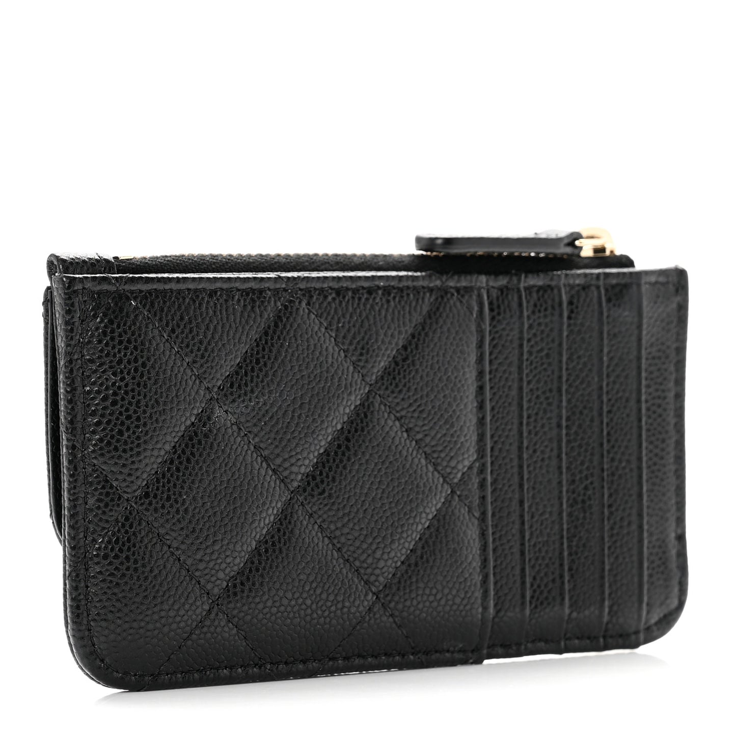 Caviar Quilted Flap Zip Card Holder Black