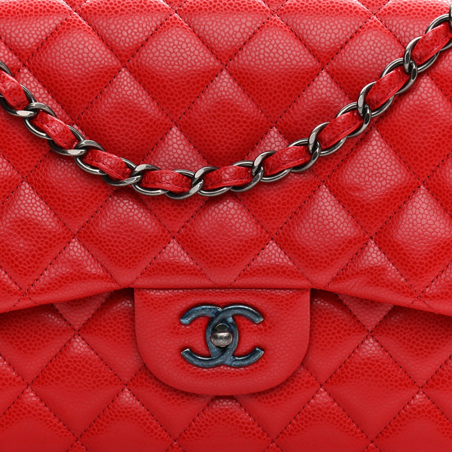 Caviar Quilted Jumbo Double Flap Red