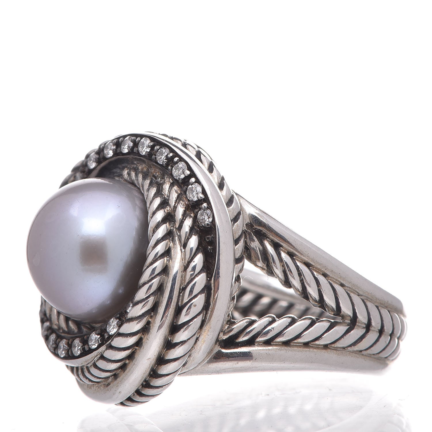 David Yurman Sterling Silver Diamond Pearl 10mm Crossover Ring 52 6 3 of 6