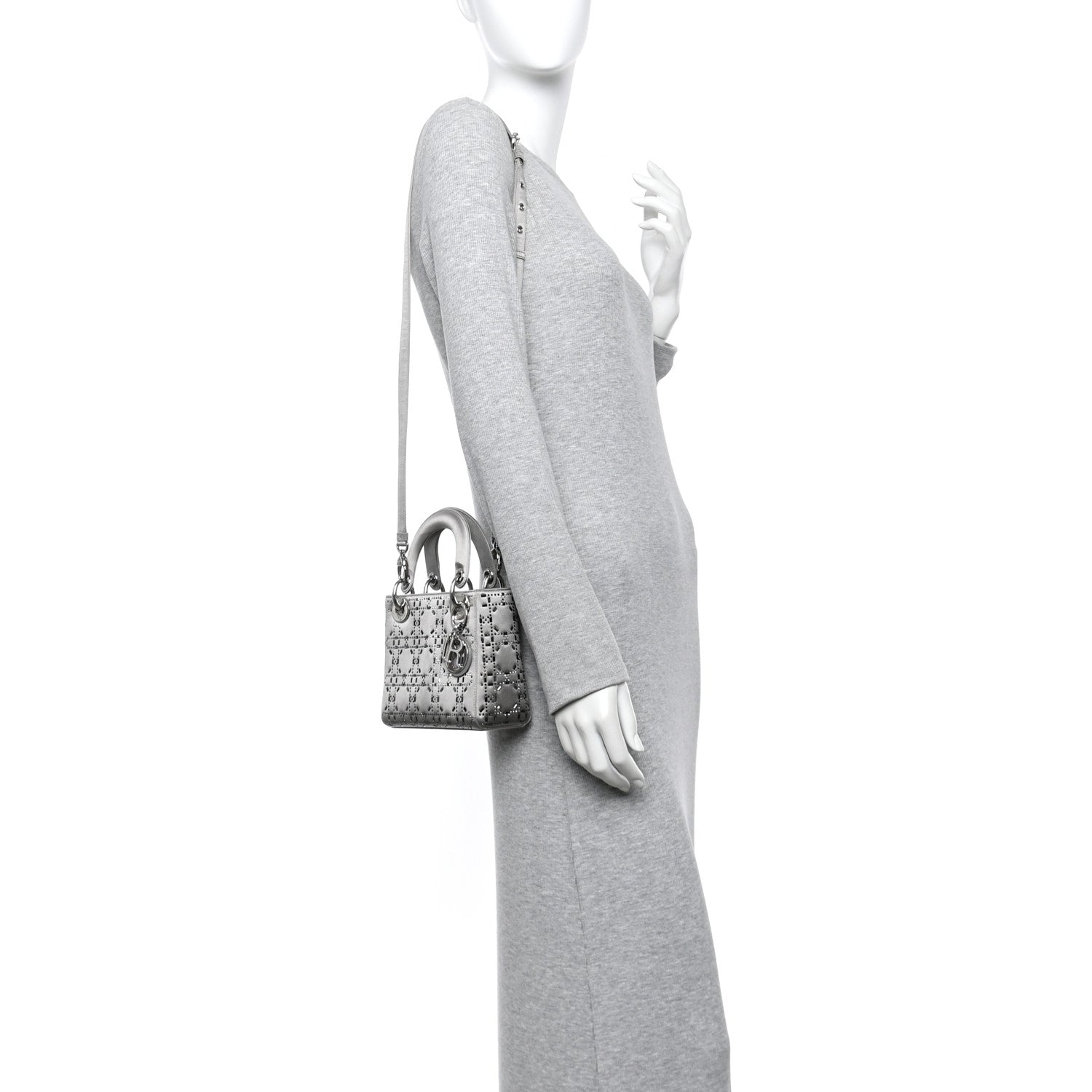 Christian Dior Satin Crystal Cannage Mini Lady Dior Gray 2 of 10