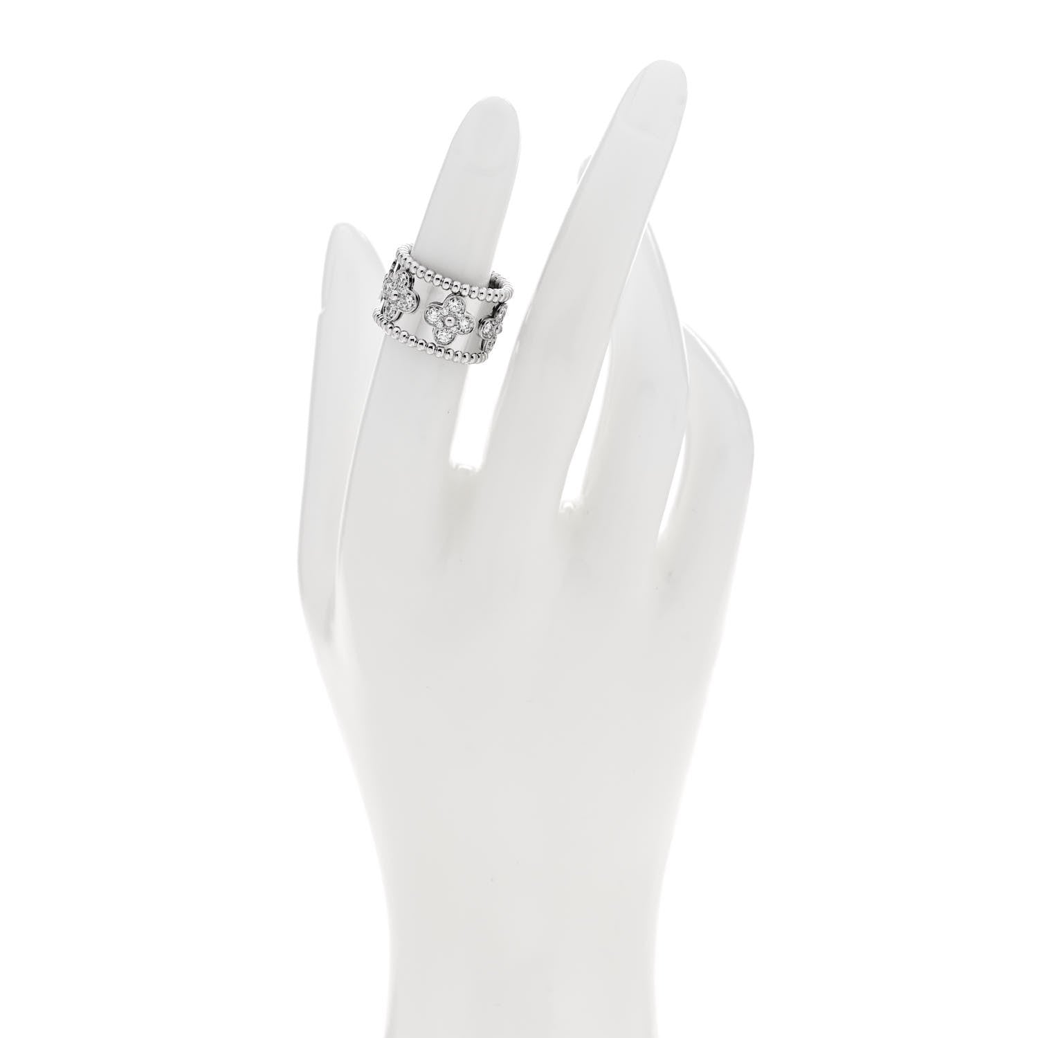 Van Cleef & Arpels 18K White Gold Diamond Medium Perlee Clover Band Ring 48 4.5 2 of 4
