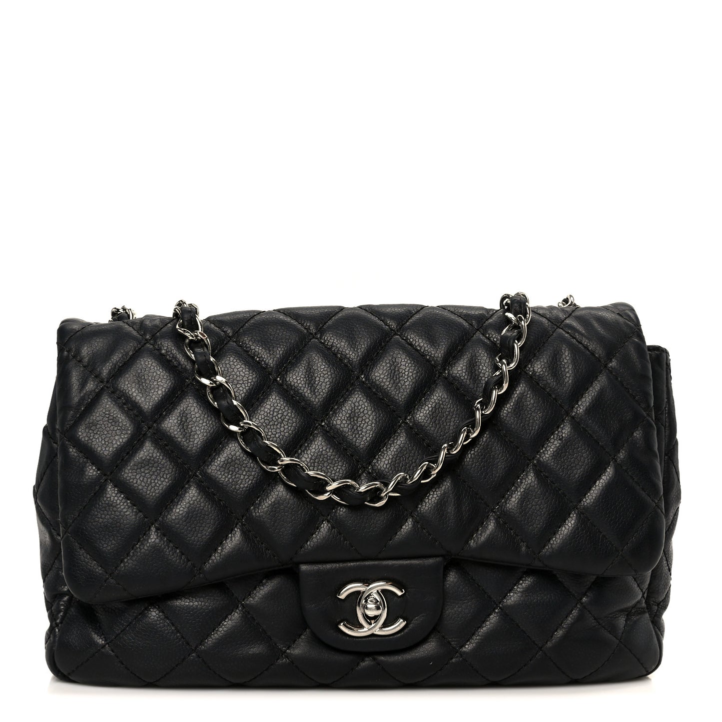 Washed Caviar Quilted Jumbo Single Flap Black