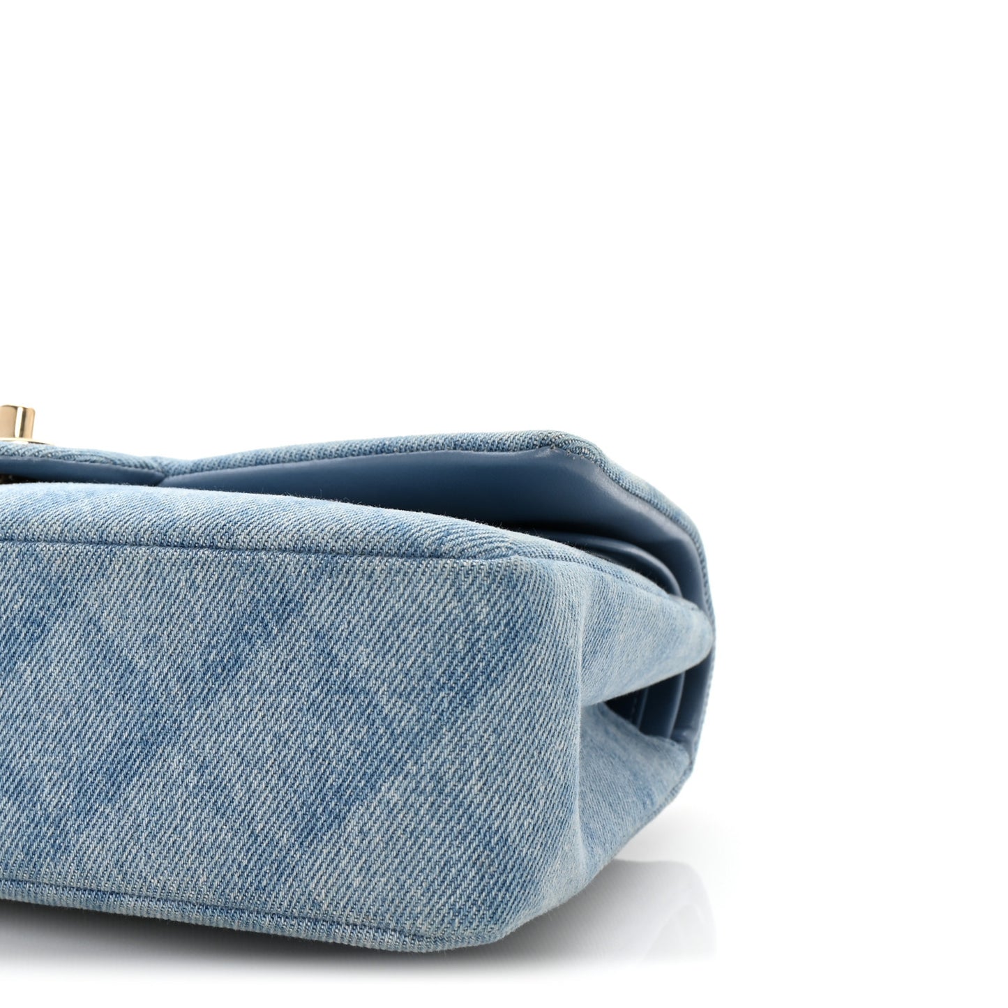 Printed Denim Quilted Medium Double Flap Light Blue