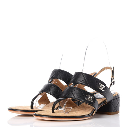 Chanel Lambskin Quilted CC Turnlock Sandals 37 Black 3 of 7