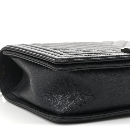 Chanel Caviar Chevron Quilted New Medium Boy Flap Dark Navy Blue 9 of 11