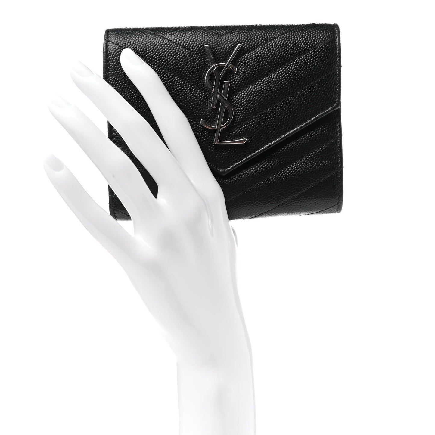 Grain De Poudre Matelasse Chevron Monogram Compact Tri Fold Wallet Black