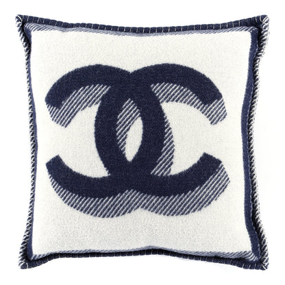 Chanel Merino Wool Cashmere CC Pillow Navy Blue 2 of 3