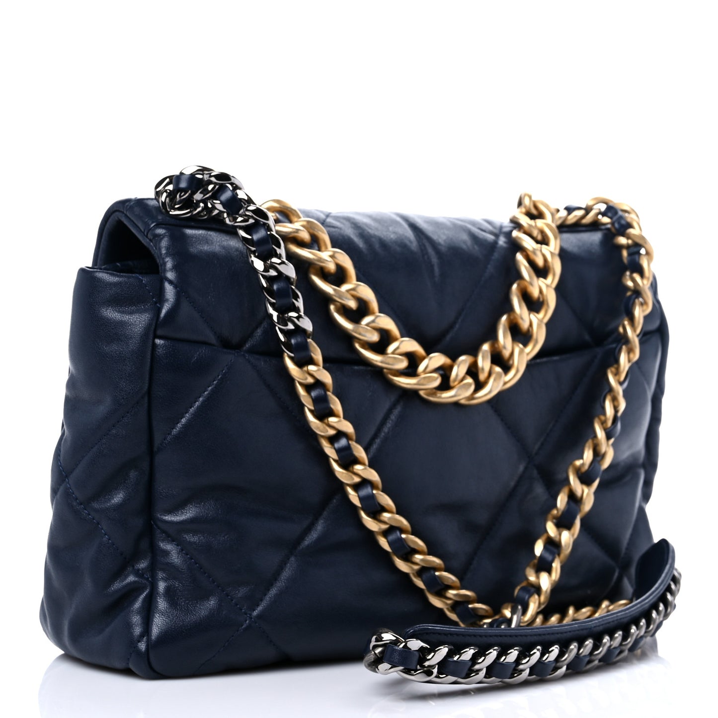 Lambskin Quilted Large Chanel 19 Flap Navy Blue