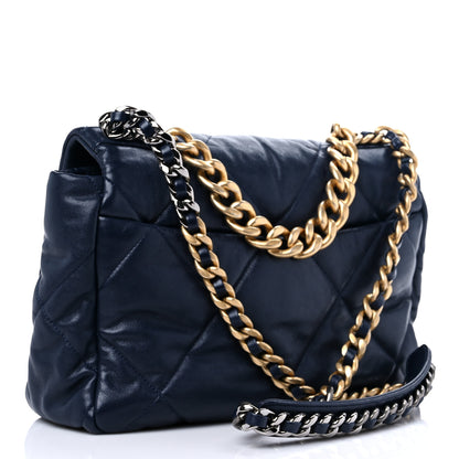 Chanel Lambskin Quilted Large Chanel 19 Flap Navy Blue 3 of 11