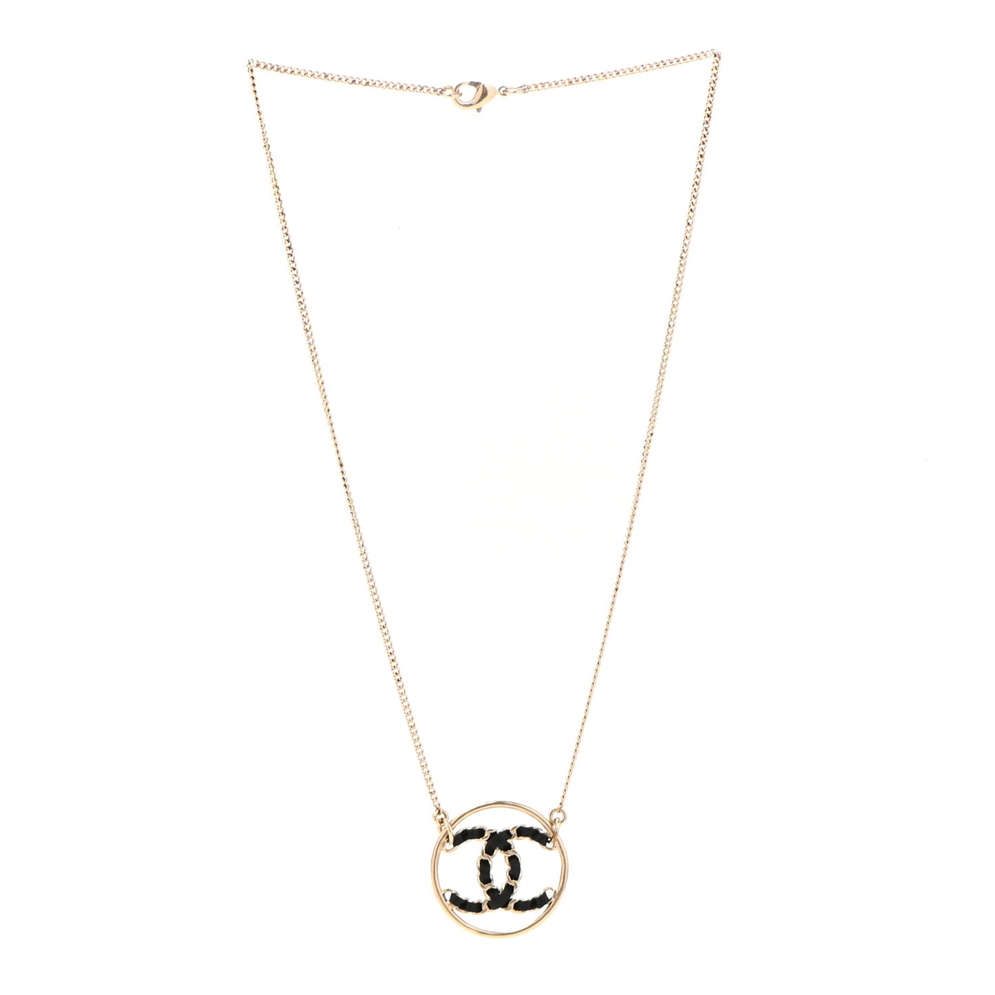 Lambskin CC Round Pendant Necklace Gold