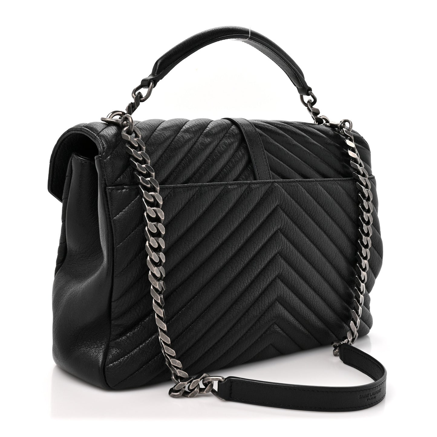 Sheepskin Matelasse Chevron Monogram Large College Satchel Black